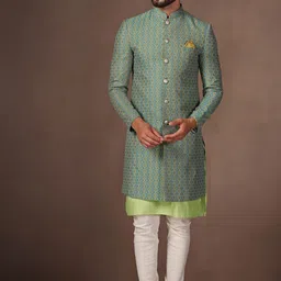 KISAH Ethnic Motif Printed Mandarin-Collar Sherwani Suit-image-18