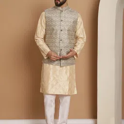 Anouk Embroidered Regular Thread Work Kurta Churidar with Nehru jacket-65