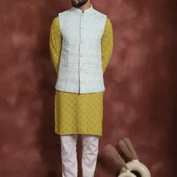 Anouk Embroidered Regular Thread Work Kurta & Churidar With Nehru Jacket-69