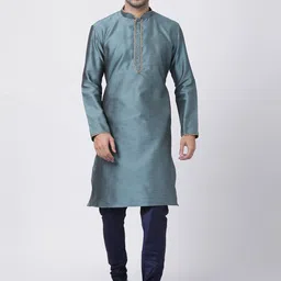 VASTRAMAY Men Blue Kurta with Churidar-image-37