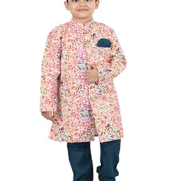 BAESD Boy Floral Printed Mandarin Collar Long Sleeves Kurta with Churidar-10