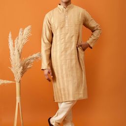 Streaks & Crosses Striped Mandarin Collar Kurta with Churidar-image-84