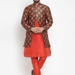 Kaifoo Men Multicoloured Ethnic Motifs Printed Kurta with Churidar-11