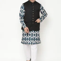 Hangup Men Green Printed Kurta with Churidar & Nehru Jacket-picture-6