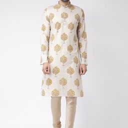 KISAH Men White Ethnic Motifs Printed Kurta with Churidar-image-47