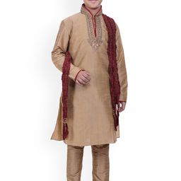 Manyavar Boys Cream-Coloured Yoke Design Empire Kurta with Churidar-picture-19