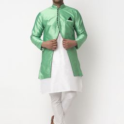 Benstoke Men White Dupion Silk Kurta With Pajama-image-82