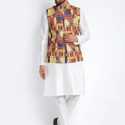 Benstoke Men White Dupion Silk Kurta with Churidar-image-69