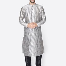 NAMASKAR Men Floral Printed Regular Dupion Silk Kurta with Churidar-11