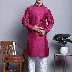 Jompers Band Collar Dupion Silk Straight Kurta & Churidar-picture-15