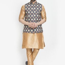 Benstoke Men Copper-Toned Dupion Silk Kurta with Churidar-picture-15