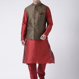 DEYANN Men Brown Dupion Silk Kurta with Churidar-picture-39