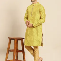Amodh by Kisah Men Yellow Ethnic Motifs Kurta with Churidar-image-19