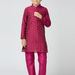 YK Boys Ethnic Motifs Woven Design Mandarin Collar Chanderi Cotton Kurta With Trouser-picture-19