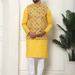SOJANYA Foil Printed Pure Cotton Kurta With Churidar & Nehru Jacket-picture-53