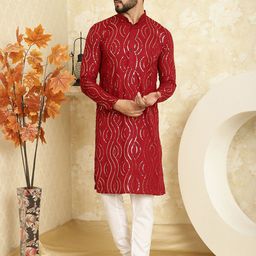 SOJANYA Embroidered Sequinned Pure Cotton Kurta With Churidar-image-10