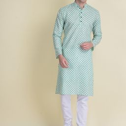 NAMASKAR Ethnic Motifs Printed Pure Cotton Kurta With Churidar-image-66