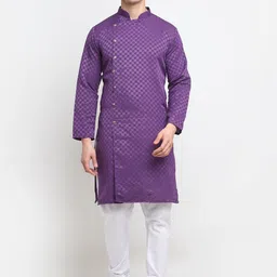 Benstoke Men Purple Angrakha Kurta with Churidar-image-87