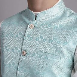 Jompers Straight Regular Kurta With Churidar & Woven Design Nehru Jacket image 2
