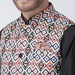 hangup plus Men Printed Kurta & Churidar With Printed Nehru Jacket image 3