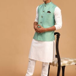 VASTRAMAY Men Kurta & Pyjama With Printed Nehru Jacket image 4