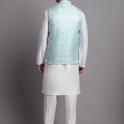 Jompers Straight Regular Kurta With Churidar & Woven Design Nehru Jacket image 5