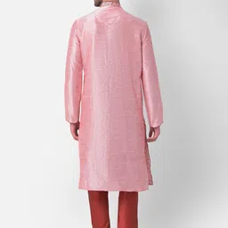 DEYANN Men Peach-Coloured Regular Dupion Silk Kurta with Churidar image 5