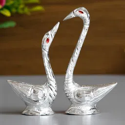 eCraftIndia Set of 2 Loving Silver Swan Couple Metal Handcrafted Decorative Figurine-image-17