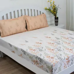Brown Floral 144 TC Cotton Queen Sized Bed Sheets with 2 Pillow Covers by GM Fabrics-picture-14