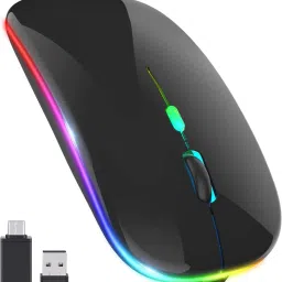Rocketek Rechargeable Upgrade LED Wireless Bluetooth Mouse, Slim Silent Mouse 2.4G Portable Mobile Optical Office Mouse with USB & Type-c Receiver, 3 Adjustable DPI Levels Wireless Ambidextrous OpticalGaming Mousewith Bluetooth-4
