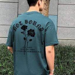 Men Printed, Typography Round Neck Cotton Blend Green T-Shirt-image-98