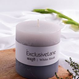 ExclusiveLane Handmade White Musk Scented Pillar Candle (30 Hour Burn Time)-17