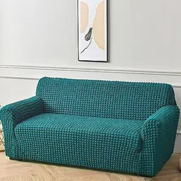 HOUSE OF QUIRK Teal Self-Design Bubble 3 Seater Sofa Cover-image-32