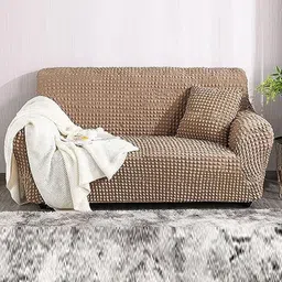 HOUSE OF QUIRK Brown Self-Design Bubble Sofa Cover-image-33
