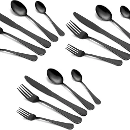 Black Stainless Steel Spoon Set for Refined Table Settings Set of 3(15Pcs) Stainless Steel Cutlery Set-12