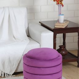 Shadowkart Purple & Gold-Toned Wooden Cylindrical Ottoman-image-29