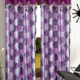 Cortina Purple & Silver-Toned Set of 2 Floral Long Door Curtain-image-30