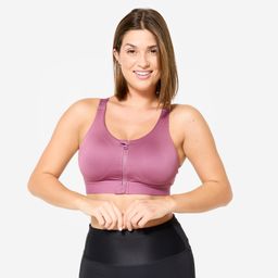 Women's High Support Zipped Sports Bra with Cups - Old Purple-image-87