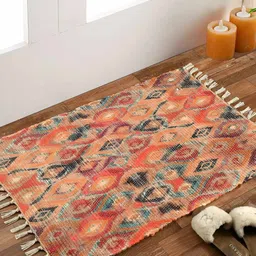 HOMADORN Orange Rectangular Printed Floor Dhurrie-32