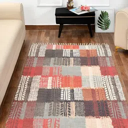 HOMADORN Beige & Red Geometric Rectangular Printed Floor Dhurries-10