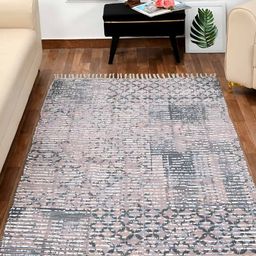 HOMADORN Brown& Blue Geometric Rectangular Dhurrie-56