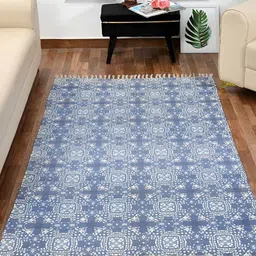 HOMADORN Blue& White Rectangular Ethnic Motifs Floor Dhurries-40