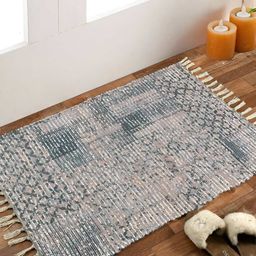 HOMADORN Brown & Blue Rectangular Printed Floor Dhurries-18