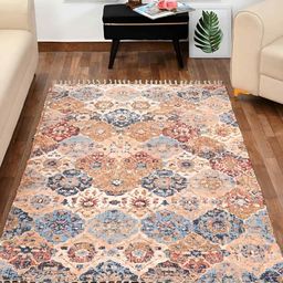 HOMADORN Brown &Blue Rectangular Ethnic Motifs Floor Dhurries-40