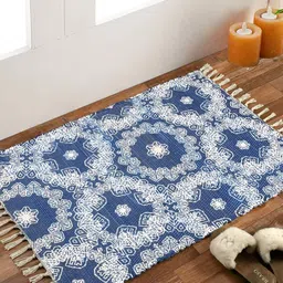 HOMADORN Blue Printed Ethnic Motifs Rectangular Dhurrie-39