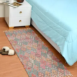 HOMADORN Brown & Pink Geometric Rectangular Printed Floor Dhurries-2