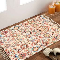 HOMADORN Beige & Orange Rectangular Printed Floor Dhurries-9