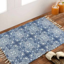 HOMADORN Blue Rectangular Printed Floor Dhurries-40