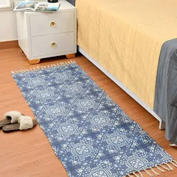 HOMADORN Blue& White Rectangular Ethnic Motifs Floor Dhurries-53