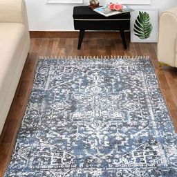 HOMADORN Blue & White Rectangular Printed Floor Dhurries-36